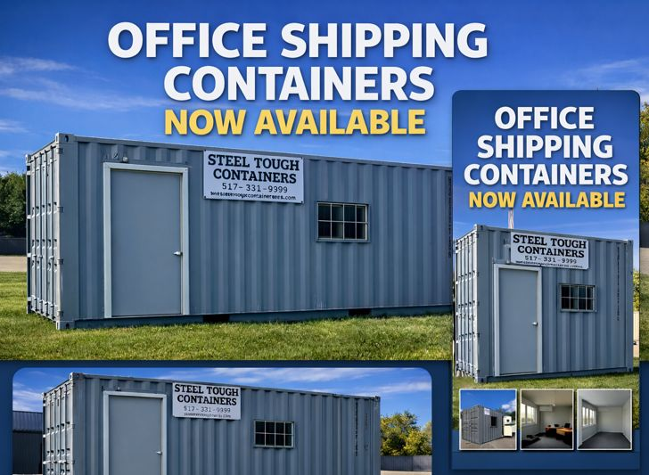 Interior of a modified Steel Tough shipping container with lighting, windows and personnel door